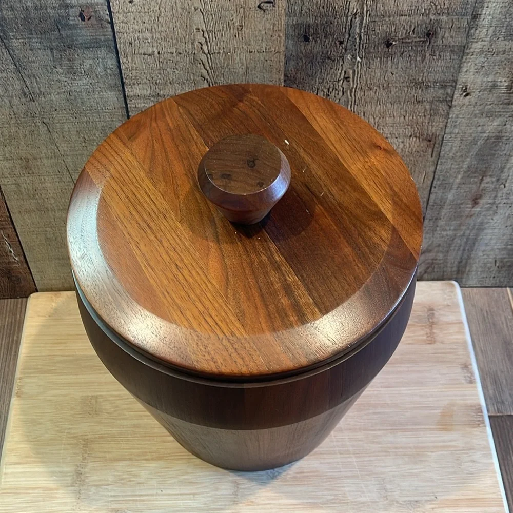 Vintage Vermillion Walnut Wood Ice Bucket MCM Dansk Era Large